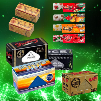 smoking rolling papers, which are thin sheets of paper used to roll cigarettes, joints, blunts, or other smoking materials. Rolling papers come in various sizes, materials, and types to cater to different preferences.