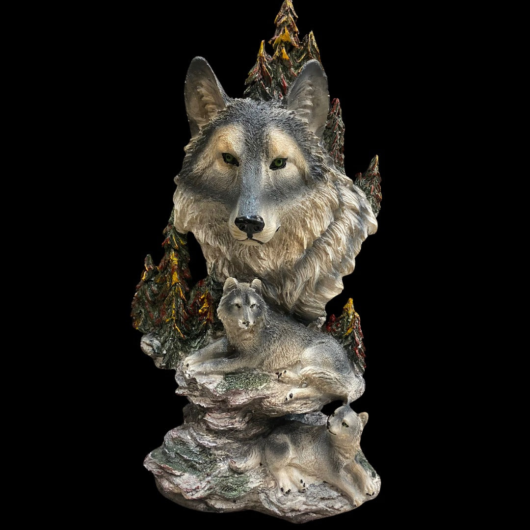 Wolf Family with Tree Figurine Sculpture Collectable