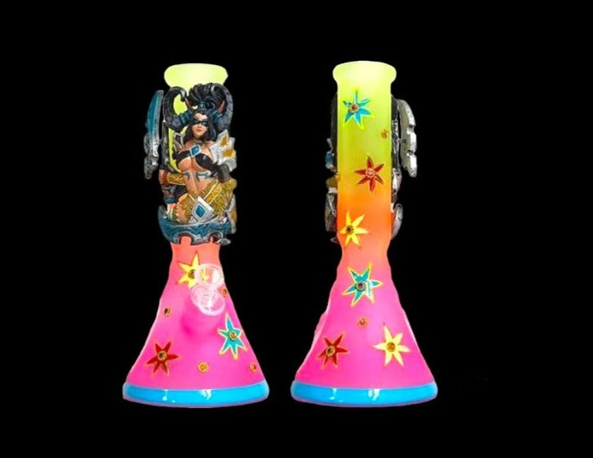 Radiant Valor: 35CM 3D Rainbow Girl Warrior Bong for Empowering Smoke Sessions